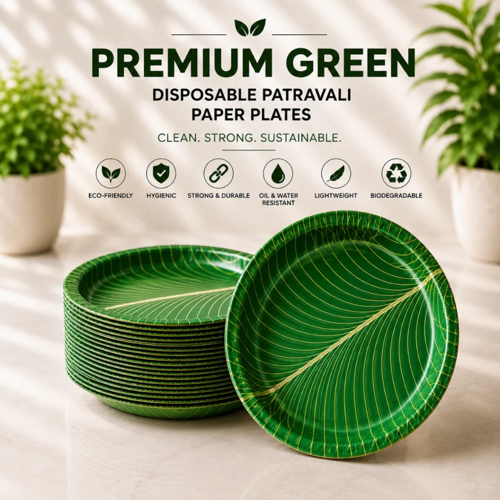 Premium Green Disposable Patravali Paper Plates