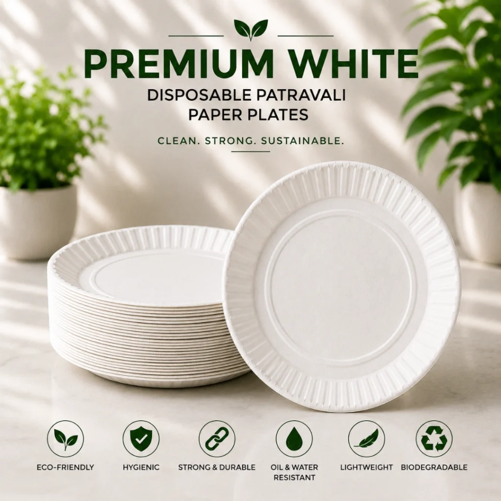 Premium White Disposable Patravali Paper Plates